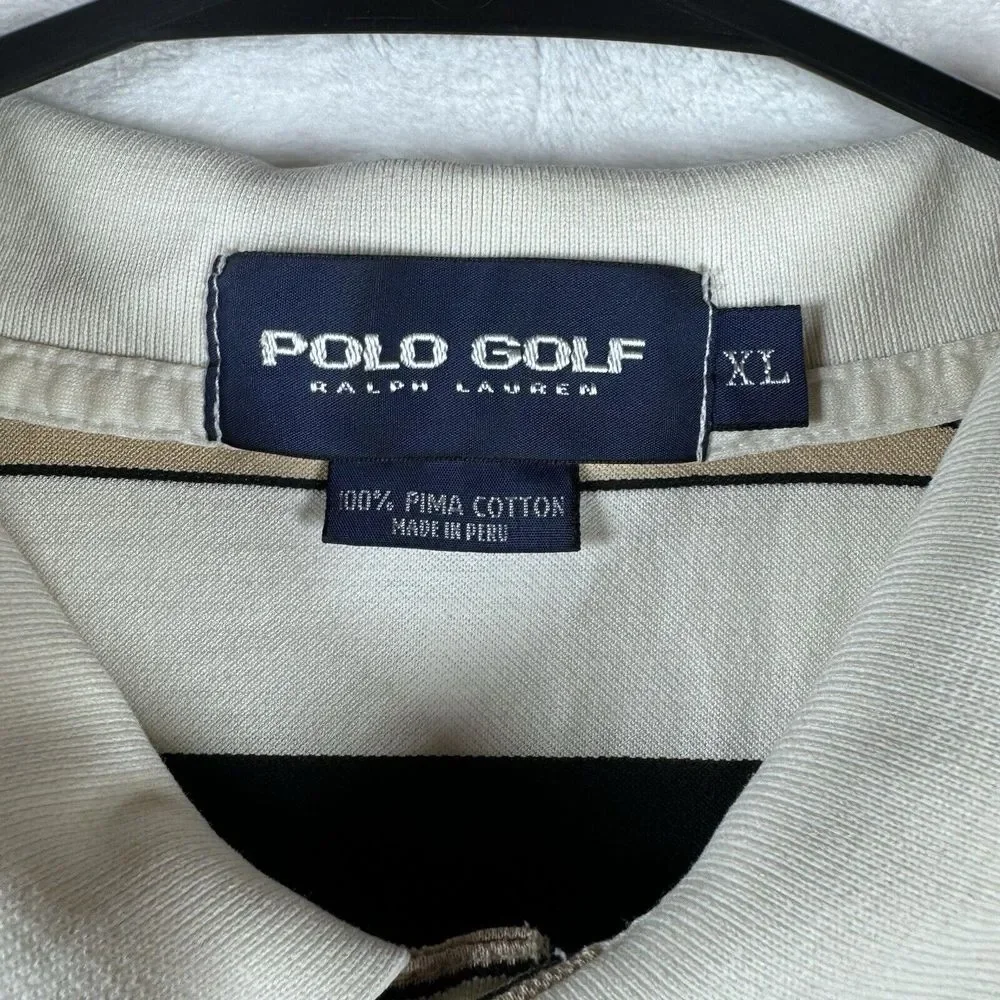 Vintage Golf Polo‎ Ralph Lauren Mens XL White/Black Striped Pony Performance